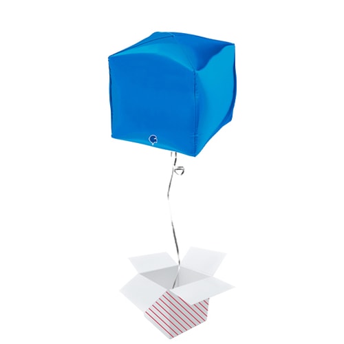 Blue 4D Square Shape Foil Helium Balloon - Inflated Balloon in a Box Product Gallery Image