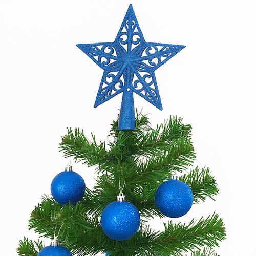 Blue 5 Tip Glittered Christmas Tree Top Star Decoration 14cm