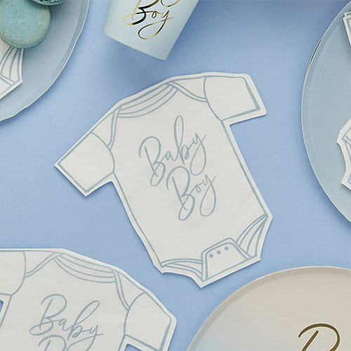 Blue Baby Boy Babygrow Luncheon Paper Napkins 3 Ply 33cm - Pack of 16 Product Gallery Image