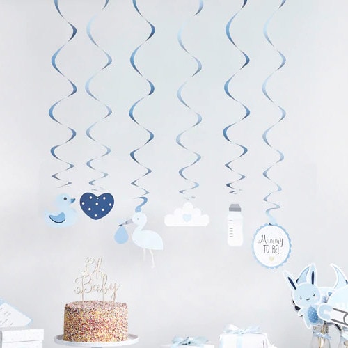 Blue Baby Shower Hanging Swirl Decorations - Pack of 6 Product Gallery Image