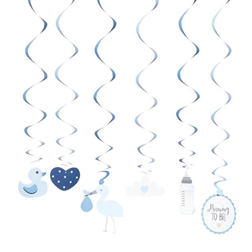 Blue Baby Shower Hanging Swirl Decorations - Pack of 6 Product Gallery Image