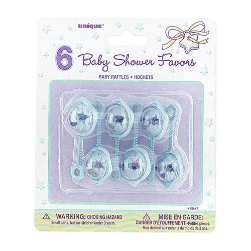 Blue Baby Shower Theme Baby Rattles - Pack of 6