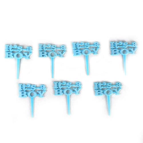 Blue Baby Shower Theme 'Its a Boy' Cake Picks - Pack of 8
