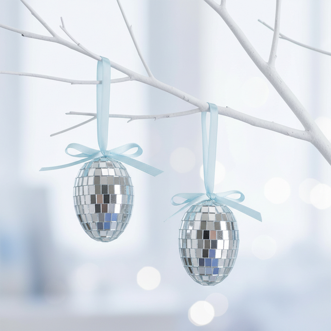 Blue Disco Easter Eggs Hanging Decorations - Pack of 2 Product Gallery Image