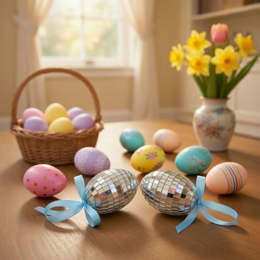 Blue Disco Easter Eggs Hanging Decorations - Pack of 2 Product Gallery Image