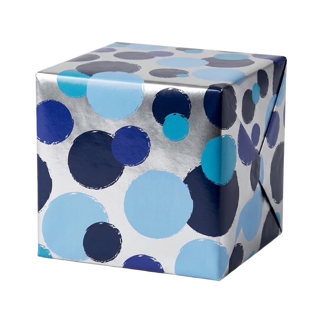 Blue Dots Design Metallic Gift Wrapping Paper Roll 1.5m