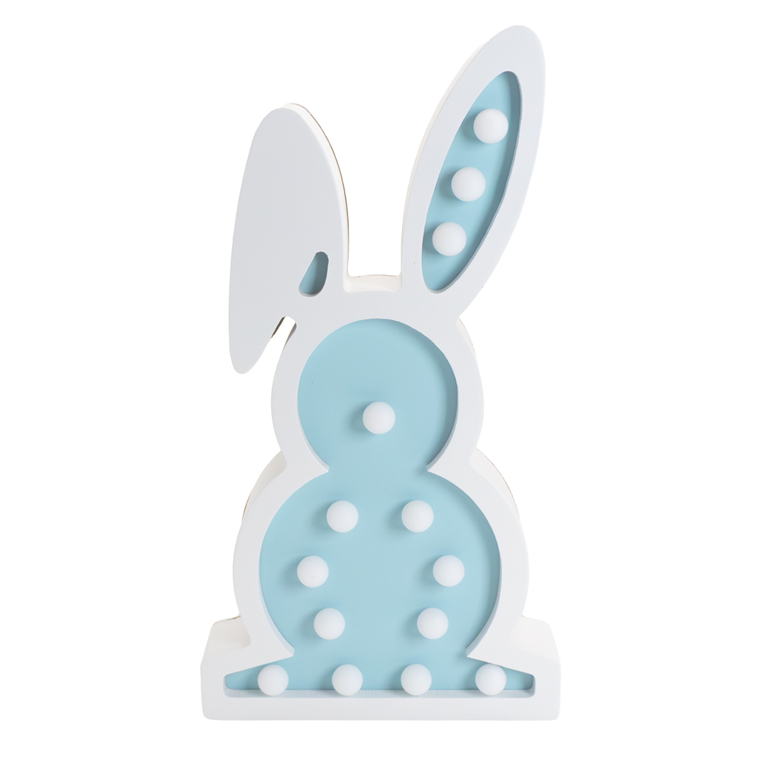 Blue Easter Bunny Wooden LED Light Decoration 32.5cm Product Gallery Image