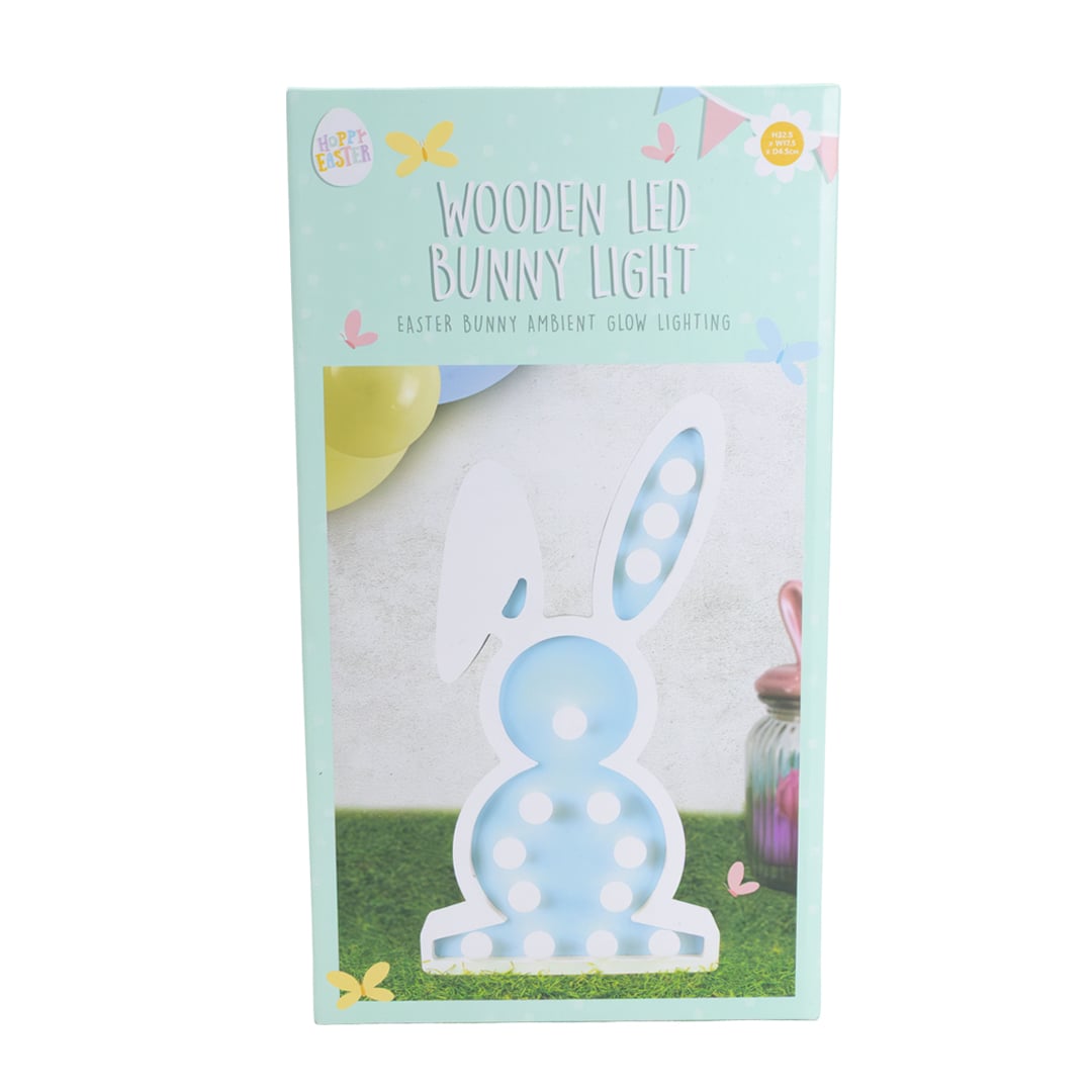 Blue Easter Bunny Wooden LED Light Decoration 32.5cm Product Gallery Image