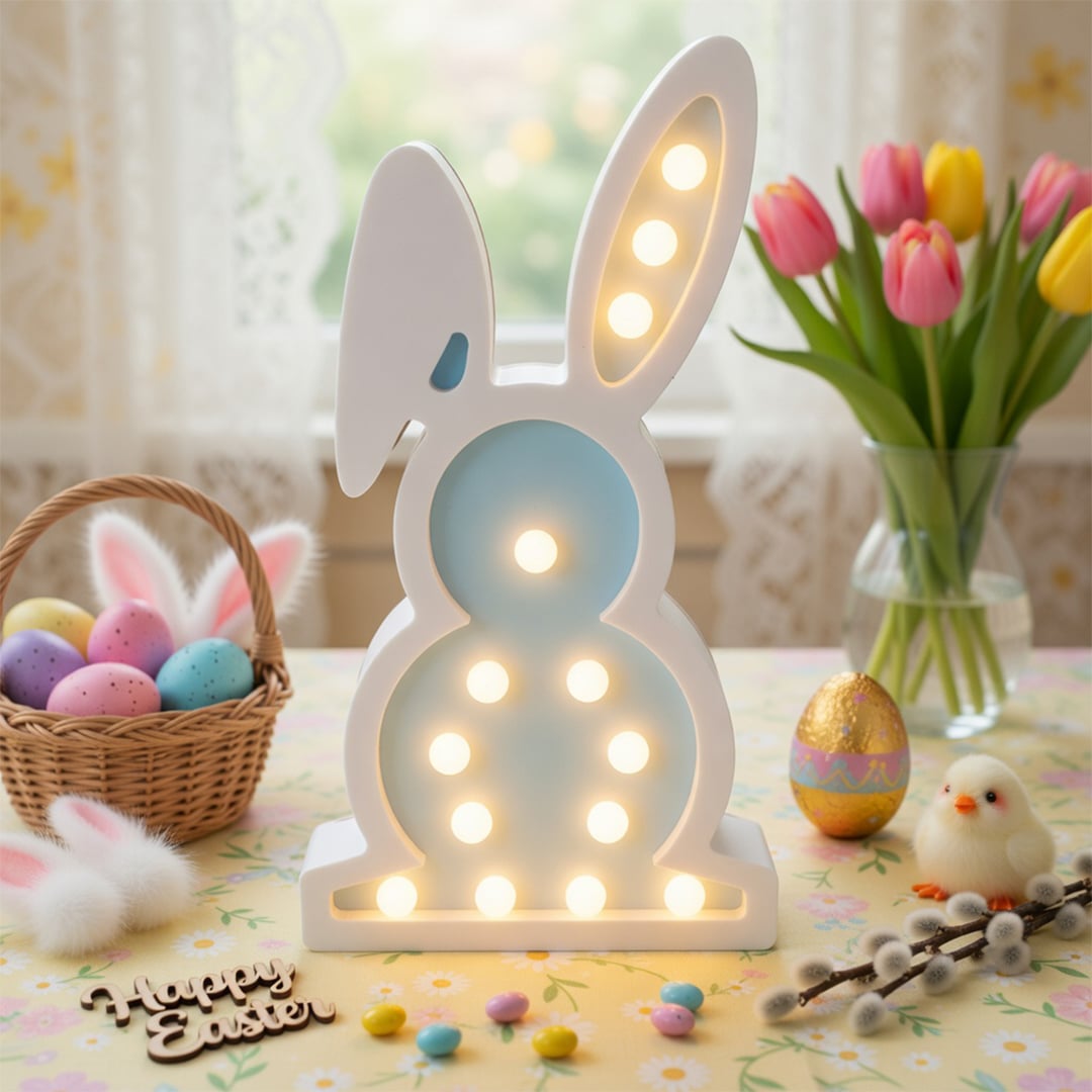 Blue Easter Bunny Wooden LED Light Decoration 32.5cm