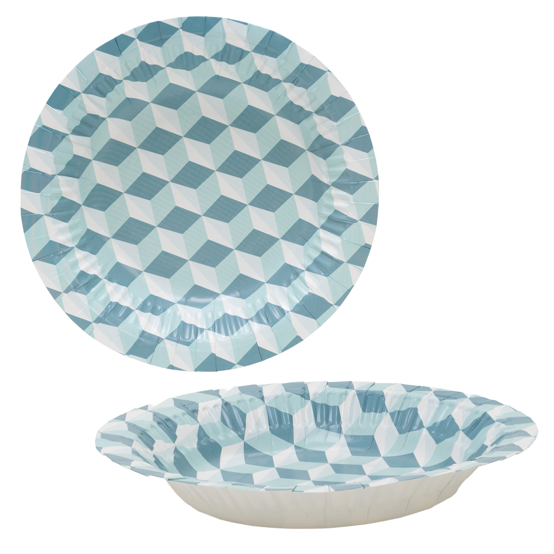 Blue Geometric Design Paper Bowls 19cm - Pack of 8