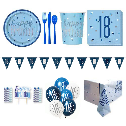 Blue Glitz 18th Birthday 8 Person Deluxe Party Pack