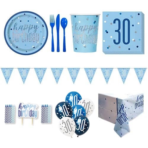 Blue Glitz 30th Birthday 8 Person Deluxe Party Pack