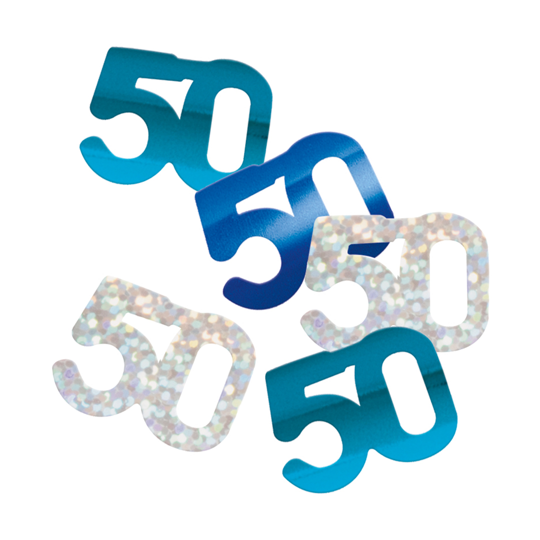 Blue Glitz 50th Birthday Holographic Assorted Table Confetti 14g