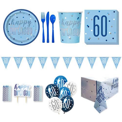 Blue Glitz 60th Birthday 8 Person Deluxe Party Pack
