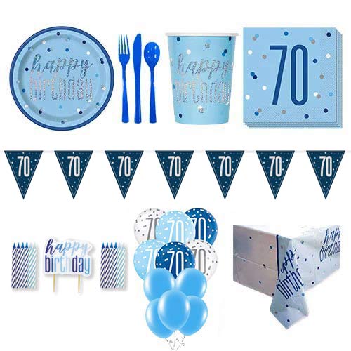 Blue Glitz 70th Birthday 16 Person Deluxe Party Pack
