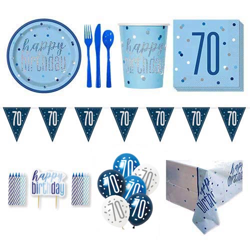 Blue Glitz 70th Birthday 8 Person Deluxe Party Pack