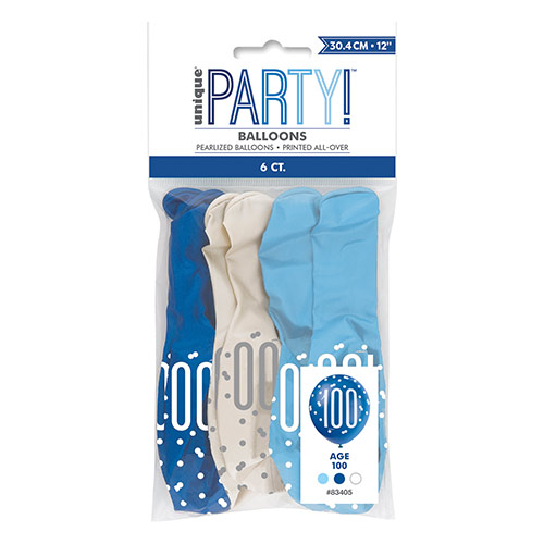 Blue Glitz Age 100 Assorted Biodegradable Latex Balloons 30cm / 12 in - Pack of 6 Product Gallery Image