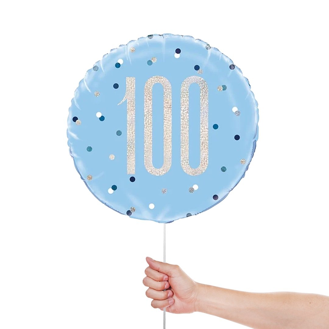 Blue Glitz Age 100 Holographic Round Foil Helium Balloon 46cm / 18 in Product Gallery Image