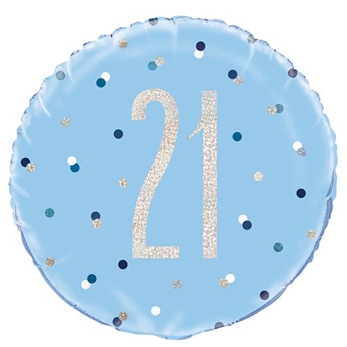 Blue Glitz Age 21 Holographic Round Foil Helium Balloon 46cm / 18 in Product Image