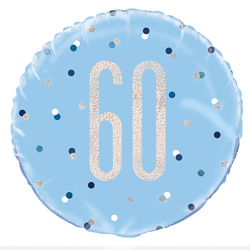 Blue Glitz Age 60 Holographic Round Foil Helium Balloon 46cm / 18 in Product Image