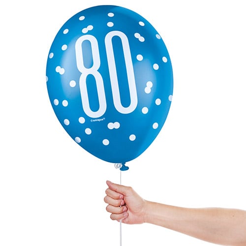 Blue Glitz Age 80 Assorted Biodegradable Latex Balloons 30cm / 12 in - Pack of 6 Product Gallery Image