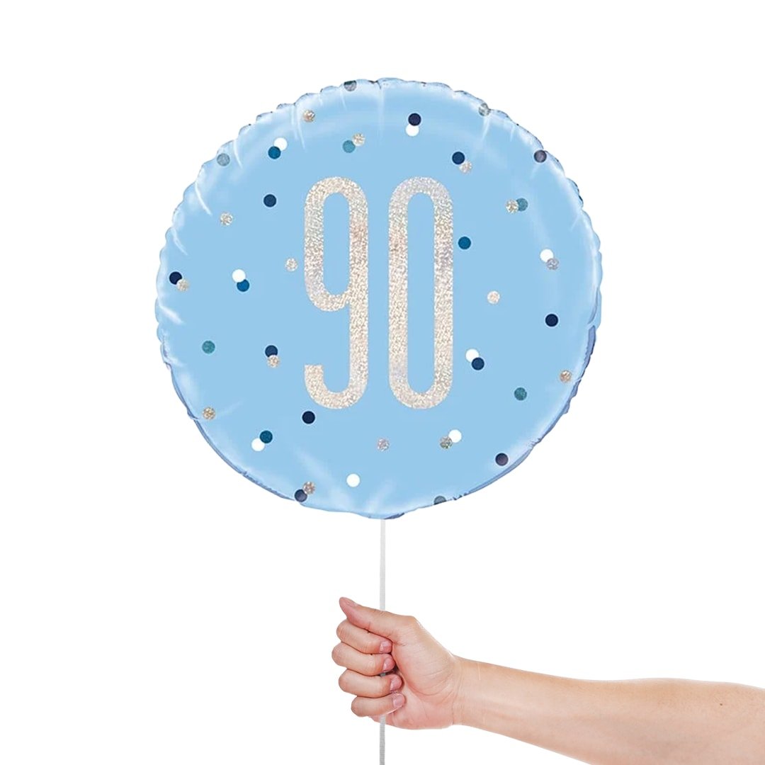 Blue Glitz Age 90 Holographic Round Foil Helium Balloon 46cm / 18 in Product Gallery Image