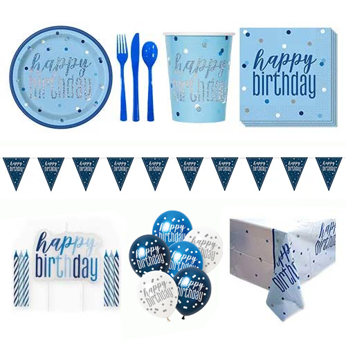 Blue Glitz Happy Birthday 8 Person Deluxe Party Pack