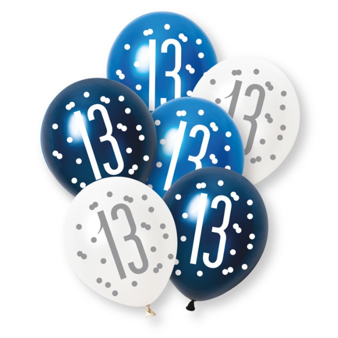 Blue Glitz Pearlescent 13th Birthday Assorted Latex Balloons 30cm / 12 in - Pack of 6 Bundle Product Image