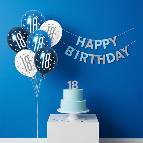 Blue Glitz Pearlescent 18th Birthday Assorted Latex Balloons 30cm / 12 in - Pack of 6 Product Gallery Image