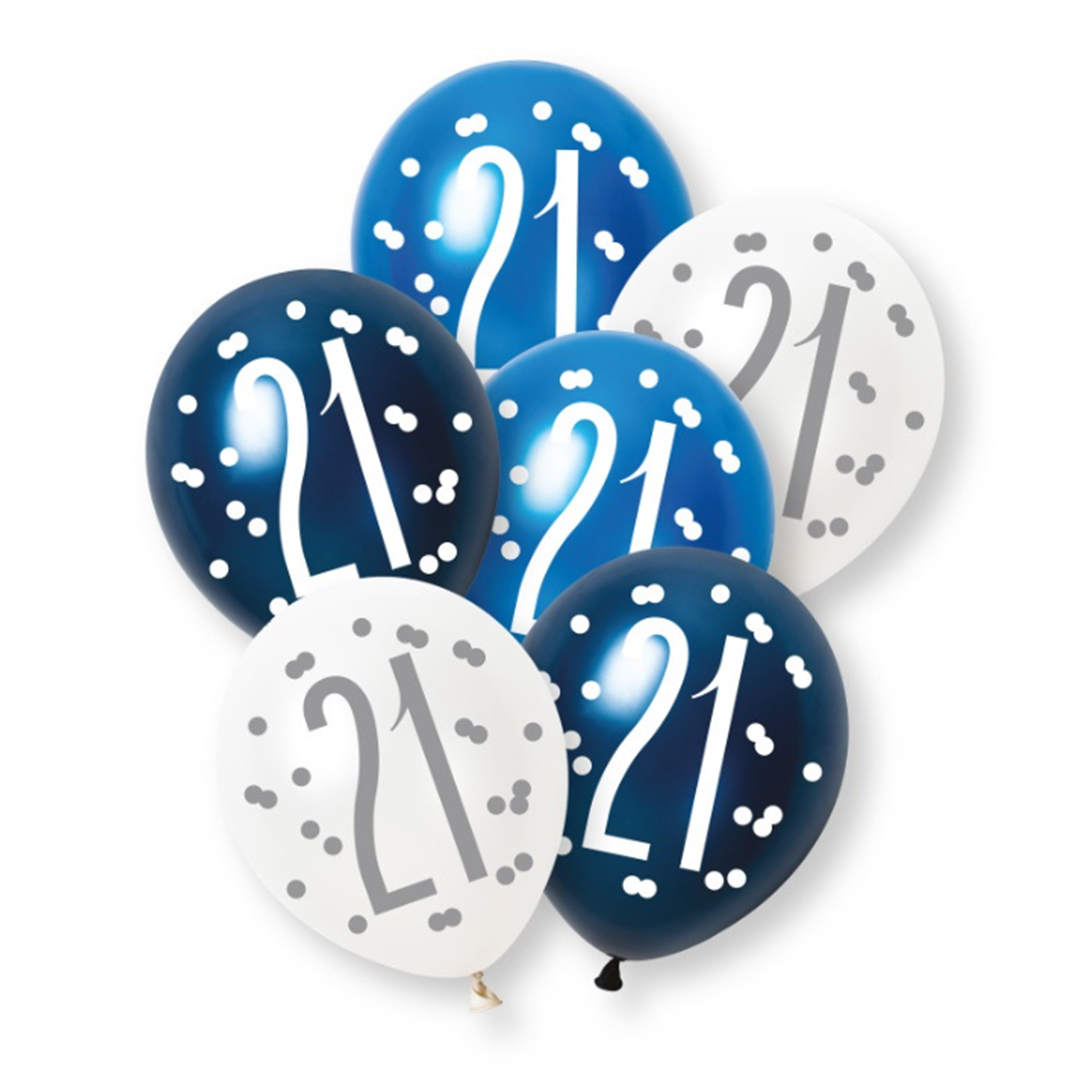 Blue Glitz Pearlescent 21st Birthday Assorted Latex Balloons 30cm / 12 in - Pack of 6