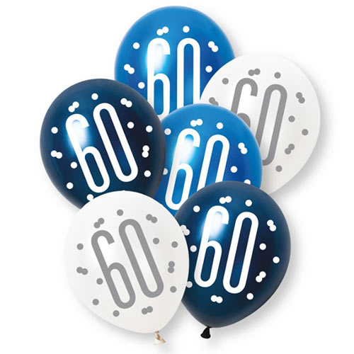 Blue Glitz Pearlescent 60th Birthday Assorted Latex Balloons 30cm / 12 in - Pack of 6