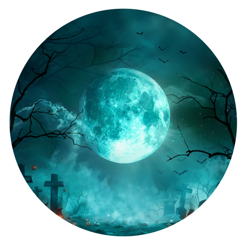 Blue Gloomy Graveyard Halloween Scene Design Circle Sailboard Backdrop Product Image