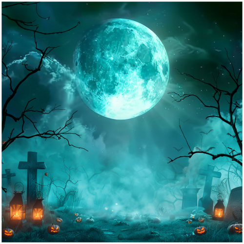 Blue Gloomy Graveyard Halloween Scene Design Square Sailboard Backdrop Product Image