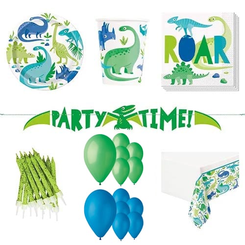 Blue & Green Dinosaur 16 Person Deluxe Party Pack