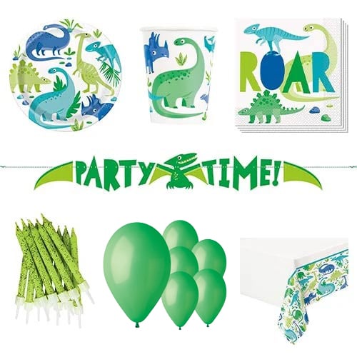 Blue & Green Dinosaur 8 Person Deluxe Party Pack