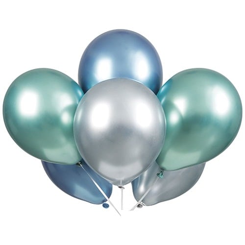 Blue Green & Silver Platinum Assorted Latex Balloons 28cm / 11 in - Pack of 6 Product Image