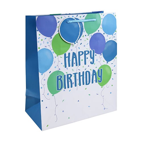 Blue Happy Birthday Balloons Large Gift Bag 33cm