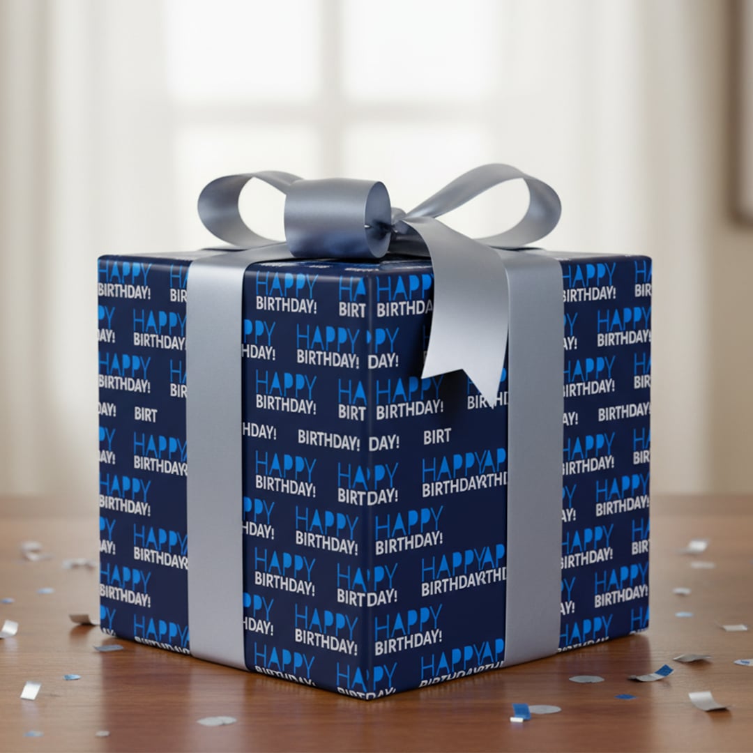 Blue Happy Birthday Gift Wrapping Paper Roll 3m
