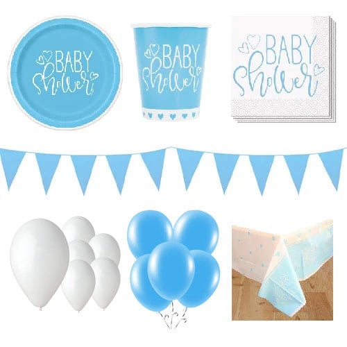 Blue Hearts Baby Shower 16 Person Deluxe Party Pack