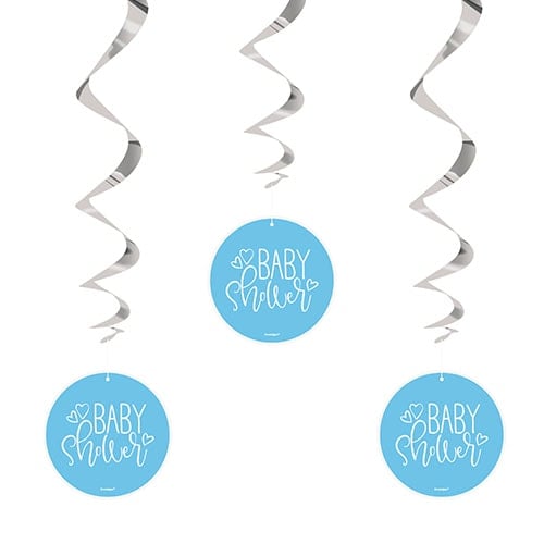 Blue Hearts Baby Shower Swirl Hanging Decorations 66cm - Pack of 3 Product Image