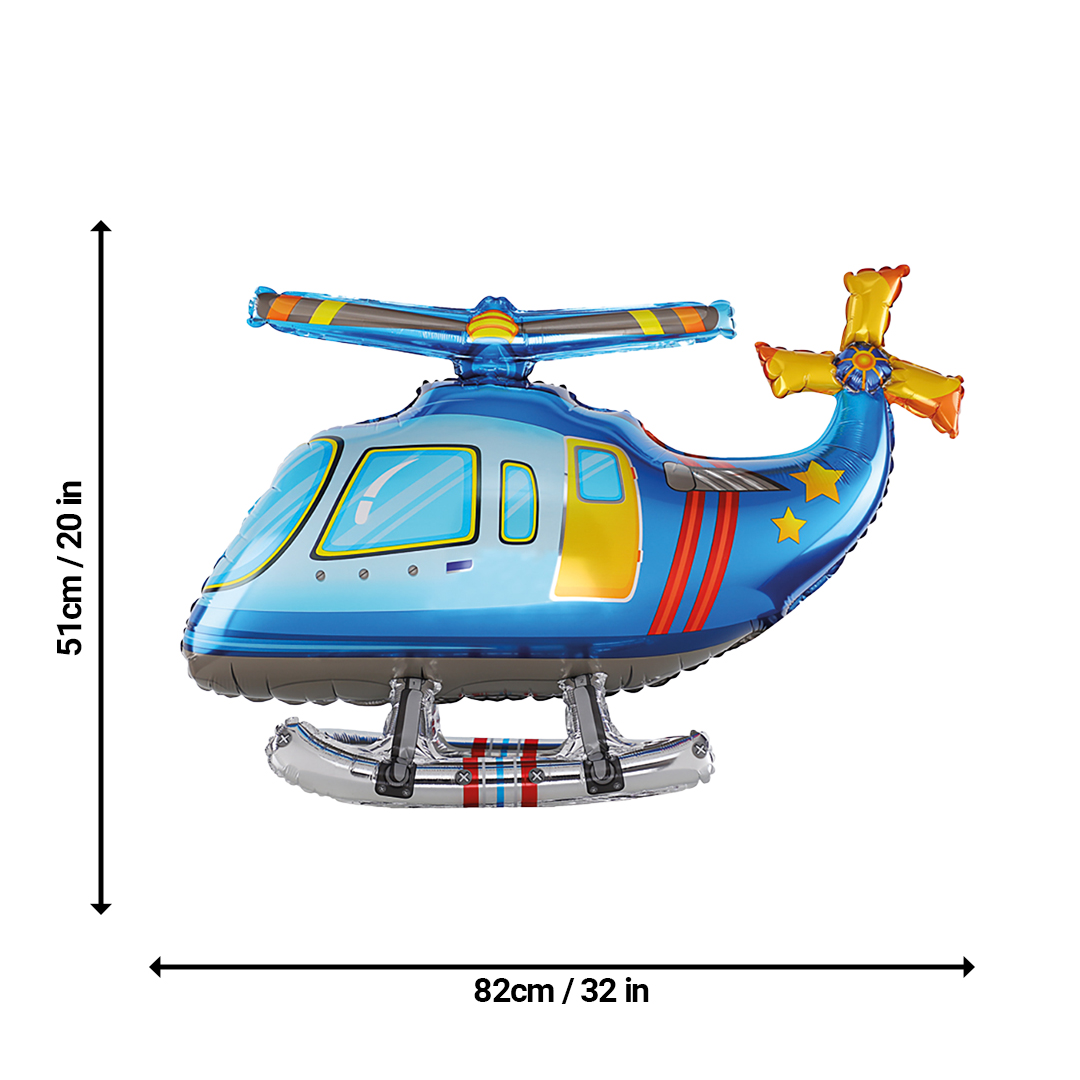 Blue Helicopter 3D Standing Shaped Air Fill Foil Balloon 82cm / 32 in Product Gallery Image