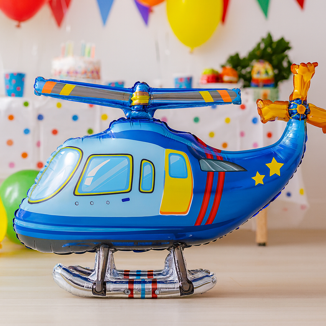 Blue Helicopter 3D Standing Shaped Air Fill Foil Balloon 82cm / 32 in Product Gallery Image