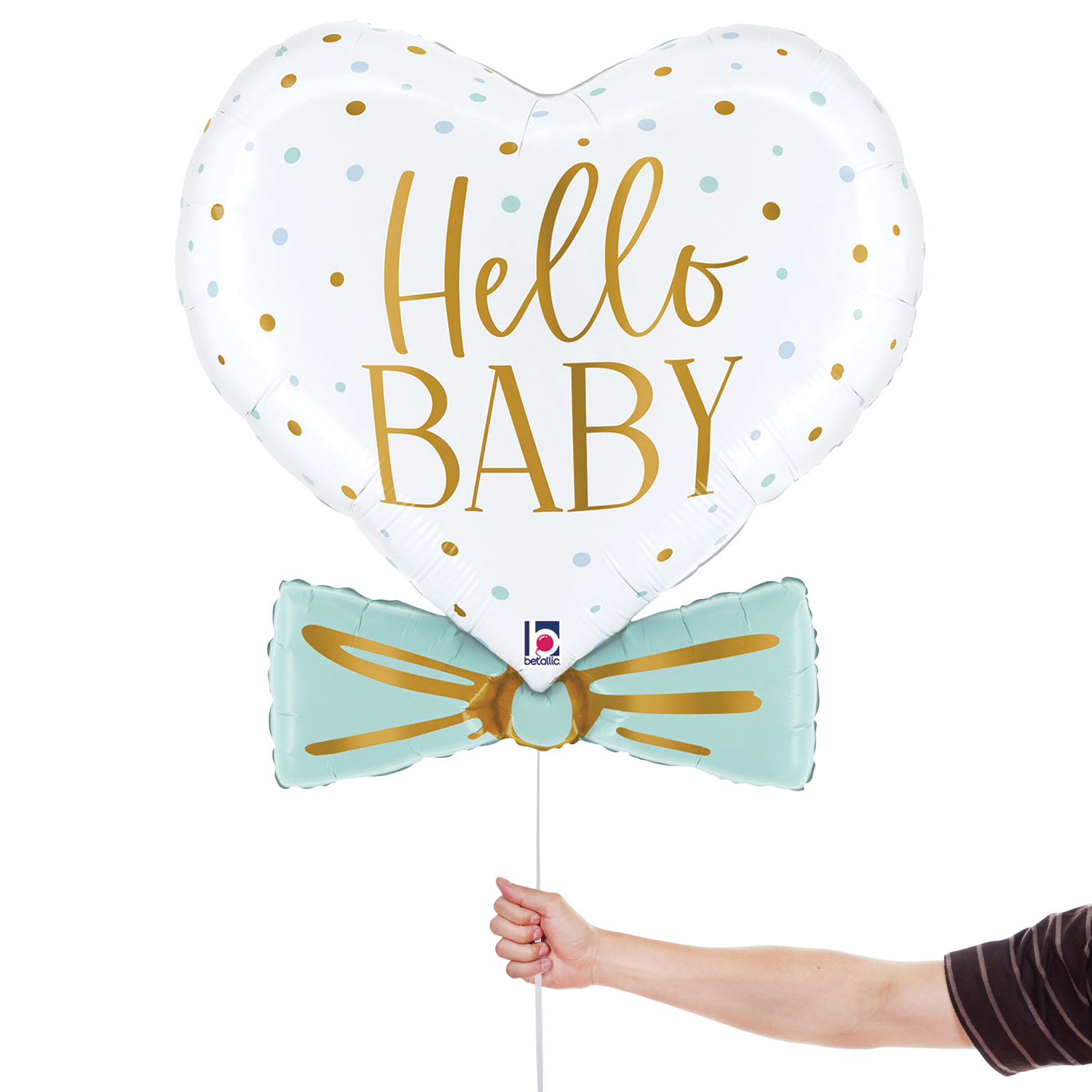 Blue Hello Baby Bowtie Heart Shaped Giant Foil Balloon 74cm / 29 in View 2