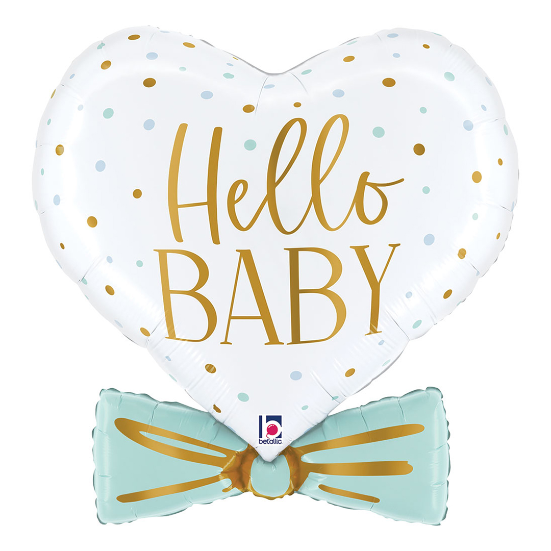 Blue Hello Baby Bowtie Heart Shaped Giant Foil Balloon 74cm / 29 in