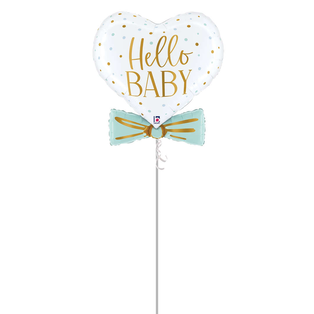 Blue Hello Baby Bowtie Heart Shaped Giant Foil Balloon - Inflated Balloon In A Box Product Gallery Image