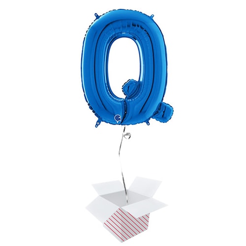 Blue Letter Q Helium Foil Giant Balloon - Inflated Balloon in a Box Product Gallery Image