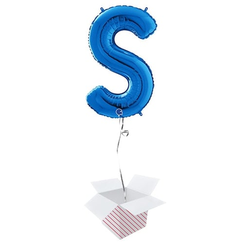 Blue Letter S Helium Foil Giant Balloon - Inflated Balloon in a Box Product Gallery Image