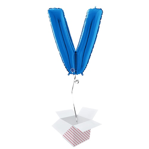 Blue Letter V Helium Foil Giant Balloon - Inflated Balloon in a Box Product Gallery Image