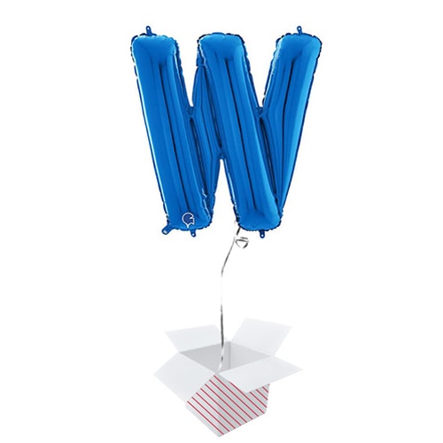 Blue Letter W Helium Foil Giant Balloon - Inflated Balloon in a Box Product Gallery Image