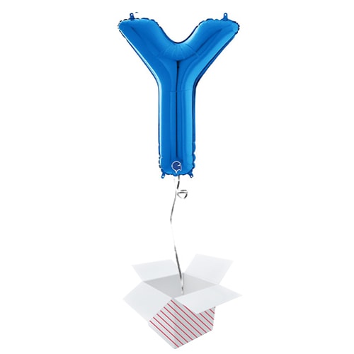 Blue Letter Y Helium Foil Giant Balloon - Inflated Balloon in a Box Product Gallery Image